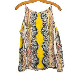 Women's Vintage XL Tank Top VERSE Retro Yellow Floral 100% Rayon Made in USA